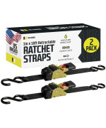 2 Auto Retract Ratchet Straps 1 X 10 Retractable Self-Contained Compact Cargo Strap Tiedowns For Motorcycles, Atvs, Bikes: Tight & Secure Pickup Trailer Tie-Down