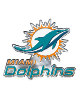 Fanmats 60603 Miami Dolphins Heavy Duty Aluminum Embossed Color Emblem, Auto Emblem Decal - Alternate