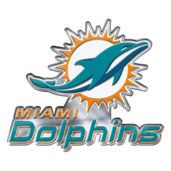 Fanmats 60603 Miami Dolphins Heavy Duty Aluminum Embossed Color Emblem, Auto Emblem Decal - Alternate