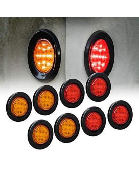 8Pc 2.5 Amber + Red Round Trailer Led Clearance Marker Lights [Dot Approved] [Reflector Lens] [Grommet] [Flush-Mount] [Waterproof Ip67] Marker Clearance Lights For Trailer Truck