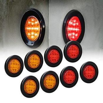 8Pc 2.5 Amber + Red Round Trailer Led Clearance Marker Lights [Dot Approved] [Reflector Lens] [Grommet] [Flush-Mount] [Waterproof Ip67] Marker Clearance Lights For Trailer Truck