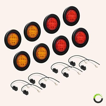 8Pc 2.5 Amber + Red Round Trailer Led Clearance Marker Lights [Dot Approved] [Reflector Lens] [Grommet] [Flush-Mount] [Waterproof Ip67] Marker Clearance Lights For Trailer Truck