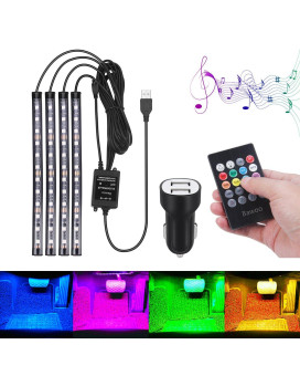 Car Led Lights, Bawoo Car Interior Light, Remote Controller 48 Led Car Strip Lights , Multi Diy Color Music Under Dash Car Lighting With Car Charger, Dc