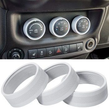 Audio Air Conditioning Button Cover Decoration Twist Switch Ring Trim For Jeep Wrangler Jk Jku Patriot 2011-2018, Compass 11-16, Liberty 08-12, Dodge Challenger 08-14 Interior Accessories (White)