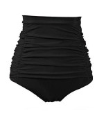 Cocopear Womens Ruched High Waisted Bikini Bottom Retro Vintage Swim Short Tankinis Black L10-12