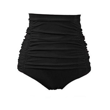 Cocopear Womens Ruched High Waisted Bikini Bottom Retro Vintage Swim Short Tankinis Black L10-12