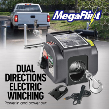 Megaflint Trailer Winch,Reversible Electric Winch, For Boats Up To 6000 Lbs.12V Dc,Power-In, Power-Out, And Freewheel Operations,30% Higher Winching Power Than Regular 6000 Lbs Winch (5000Lbs Marine)