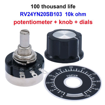 Taiss 2pcs RV24YN20S 10K Potentiometer Single Turn Carbon Film Rotary Taper Potentiometer Used for Inverter speed regulation Motor speed control + 2pcs A03 knob + 2pcs dials (B103 10K ohm)