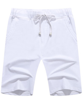 Janmid Mens Casual Soft Cotton Elastic Jogger Gym Active Pocket Shorts White S