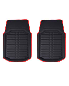 Fh Group Automotive Floor Mats - Pu Leather Floor Mats, Deep Dish Design, Floor Mats For Cars, Universal Fit Floor Mats Front Set, Floor Mats For Most Sedan, Suv, Truck Floor Mats Red Black