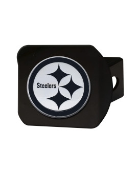 Fanmats 21576 Pittsburgh Steelers Black Metal Hitch Cover With Metal Chrome 3D Emblem - Steelers Primary Logo