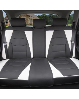 Fh Group Car Seat Cover For Back Seat White Black Faux Leather - Universal Fit, Rear Seat Covers For Cars With Rear Split Bench, Car Seat Cushions, Car Interior Accessories For Suv, Sedan, Van