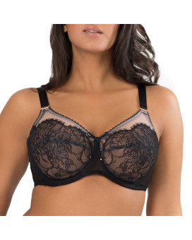 Smart Sexy Womens Plus-Size Lace Mesh Unlined Underwire Full Coverage Bra, Black Hue With Blushing Rose, 34Dd Us