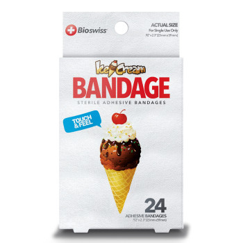 Bioswiss Ice Cream Cone Shaped Bandages First Aid Latex Free Adhesive Bandage For Kids And Adults, 24 Pack