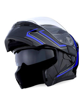 1Storm Motorcycle Modular Full Face Helmet Flip Up Dual Visor Sun Shield: Hb89 Arrow Blue