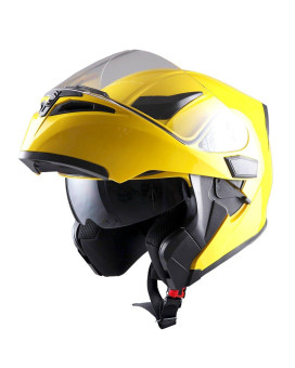 1Storm Motorcycle Modular Full Face Helmet Flip Up Dual Visor Sun Shield: Hb89 Glossy Yellow