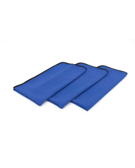 The Rag Company - Dry Me A River - Professional Korean 7030 Blend, Microfiber Waffle-Weave, Drying & Detailing Towels, Soft Suede Edges, 390Gsm, 16In X 24In, Royal Blue (3-Pack)