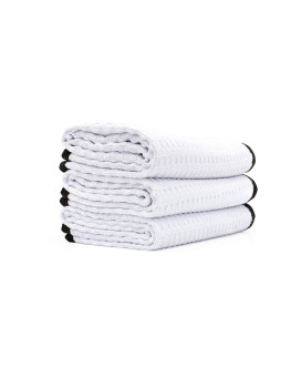 The Rag Company - Dry Me A River - Professional Korean 7030 Blend, Microfiber Waffle-Weave, Drying & Detailing Towels, Soft Suede Edges, 390Gsm, 16In X 24In, White (3-Pack)