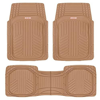 Motor Trend Flextough Plus Beige Rubber Car Floor Mats - All Weather Deep Dish Automotive Floor Mats, Heavy Duty Trim To Fit Design, Odorless Floor Mat Liners For Cars Truck Van Suv