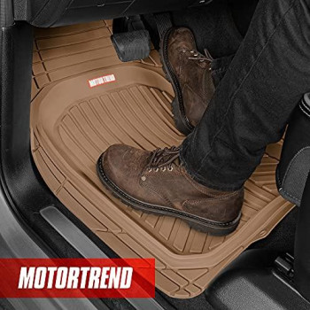 Motor Trend Flextough Plus Beige Rubber Car Floor Mats - All Weather Deep Dish Automotive Floor Mats, Heavy Duty Trim To Fit Design, Odorless Floor Mat Liners For Cars Truck Van Suv