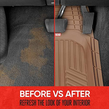 Motor Trend Flextough Plus Beige Rubber Car Floor Mats - All Weather Deep Dish Automotive Floor Mats, Heavy Duty Trim To Fit Design, Odorless Floor Mat Liners For Cars Truck Van Suv