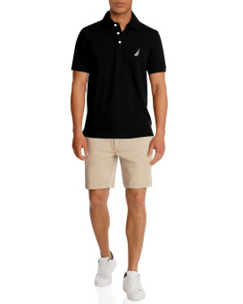 Nautica Mens Short Sleeve Solid Stretch Cotton Pique Polo Shirt, True Black, Medium