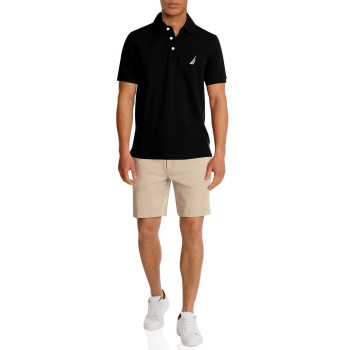 Nautica Mens Short Sleeve Solid Stretch Cotton Pique Polo Shirt, True Black, Medium