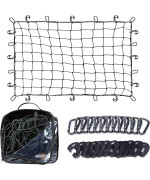 Cargo Net For Suv - 3 X 4 Foot, Heavy-Duty, Mesh Square Bungee Netting With 12 Hooks, 12 Black Clips And Storage Bag - Holds Small And Large Loads