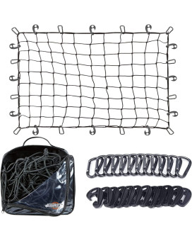Cargo Net For Suv - 3 X 4 Foot, Heavy-Duty, Mesh Square Bungee Netting With 12 Hooks, 12 Black Clips And Storage Bag - Holds Small And Large Loads