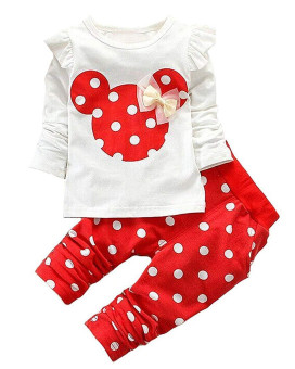 Whbfrg Baby Girl Clothes, 2 Pieces Long Sleeved Cute Toddler Infant Outfits Kids Tops And Pants Set(3T,Red)