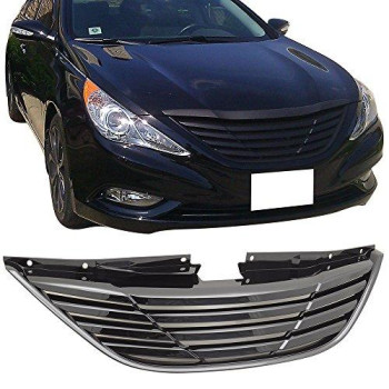 Grille Compatible With 2011-2014 Hyundai Sonata, Yf Front Black Grille Grill Horizon Abs Horizontal Style By Ikon Motorsports, 2012 2013