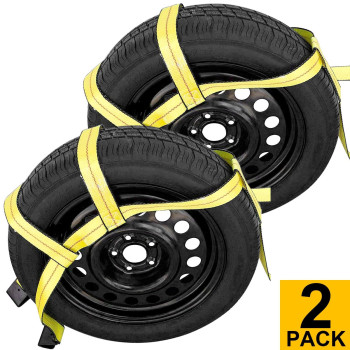 Tow Dolly Basket Straps with Flat Hook Robbor Adjustable Heavy Duty Tow Dolly Tie Down Bonnet Wheel Net for Small to Large Size Tires Wheels