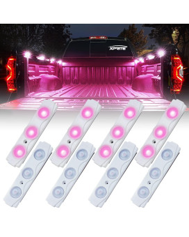 Xprite Pink Led Truck Bed Light Kits With Onoff Switch, For Pickup Exterior Interior Rock Neon Lights, Footwells, Running Boards, Cargo, Underglow, Tonneau Cover, Rail Lighting - 8 Pcs