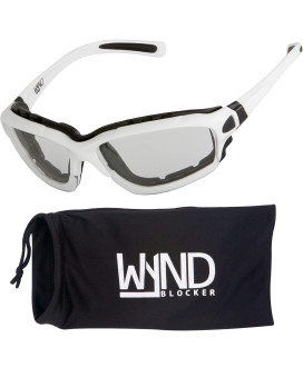 Wynd Blocker Motorcycle Riding Glasses Extreme Sports Wrap Sunglasses, White, Clear