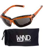 Wynd Blocker Motorcycle Riding Glasses Extreme Sports Wrap Sunglasses, Orange, Smoke