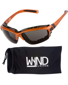 Wynd Blocker Motorcycle Riding Glasses Extreme Sports Wrap Sunglasses, Orange, Smoke