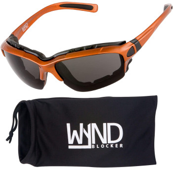 Wynd Blocker Motorcycle Riding Glasses Extreme Sports Wrap Sunglasses, Orange, Smoke