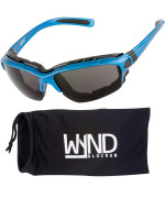 Wynd Blocker Motorcycle Riding Glasses Extreme Sports Wrap Sunglasses, Blue, Smoke