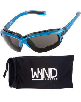 Wynd Blocker Motorcycle Riding Glasses Extreme Sports Wrap Sunglasses, Blue, Smoke