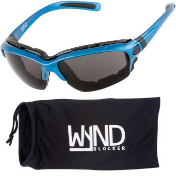 Wynd Blocker Motorcycle Riding Glasses Extreme Sports Wrap Sunglasses, Blue, Smoke