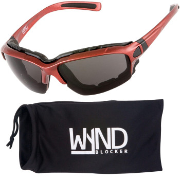 Wynd Blocker Motorcycle Riding Glasses Extreme Sports Wrap Sunglasses, Red, Smoke