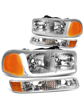 Dna Motoring Chrome Amber Hl-Lb-Sierra99-Ch-Am 4Pcs Led Drl Strip Headlight+Bumper Lamp99-07 Gmc Sierrayukon]