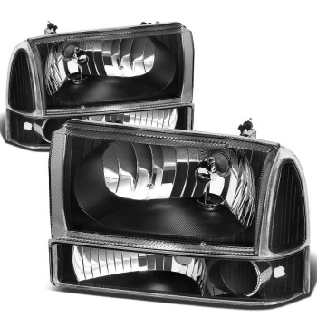 Dna Motoring Hl-Oh-F99Sd4P-Bk-Cl1 Black Housing Headlights Replacement For 99-04 F250 F350 F450 F550 Sd