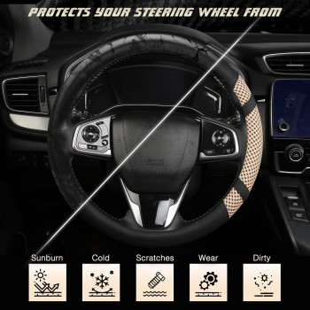 BOKIN Steering Wheel Cover, Breathable Microfiber Leather, Anti-Slip, Odorless, Warm in Winter and Cool in Summer, Universal 14.5-15 Inches (Tan)