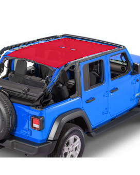Alien Sunshade Jeep Wrangler Jlu (2018 - Current) - Full Length Mesh Sun Shade For Jeep Jl Unlimited - Blocks Uv, Wind, Noise - Bikini Jlkini Top Cover For Sport, Sport S, Sahara, Rubicon (Red)
