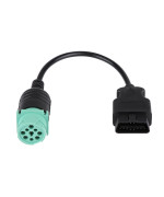 Qiilu 9 Pin to 16 Pin OBD2 Truck Diagnostic Scanner Cable Adapter J1962-J1939 for Cummins Diesel Engine(Male)