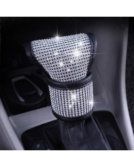 Mlovesie Plush Auto Gear Shift Knob Cover With Crystal Glitter Bling Rhinestones For Girls,Lady Universal Fit (Bling) (White)