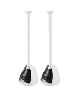 mDesign Plastic Freestanding Hideaway Toilet Bowl Plunger with Holder Set - Plunger for Bathroom Storage and Cleaning Organization - Heavy Duty, Space Saving - Aura Collection, 2 Pack, White