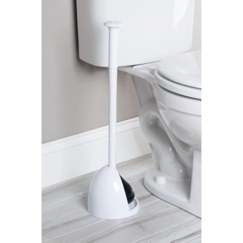 mDesign Plastic Freestanding Hideaway Toilet Bowl Plunger with Holder Set - Plunger for Bathroom Storage and Cleaning Organization - Heavy Duty, Space Saving - Aura Collection, 2 Pack, White