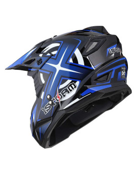 1Storm Adult Motocross Helmet Bmx Mx Atv Dirt Bike Four Wheeler Quad Motorcycle Full Face Helmet Racing Style: Hf801 Sonic Blue